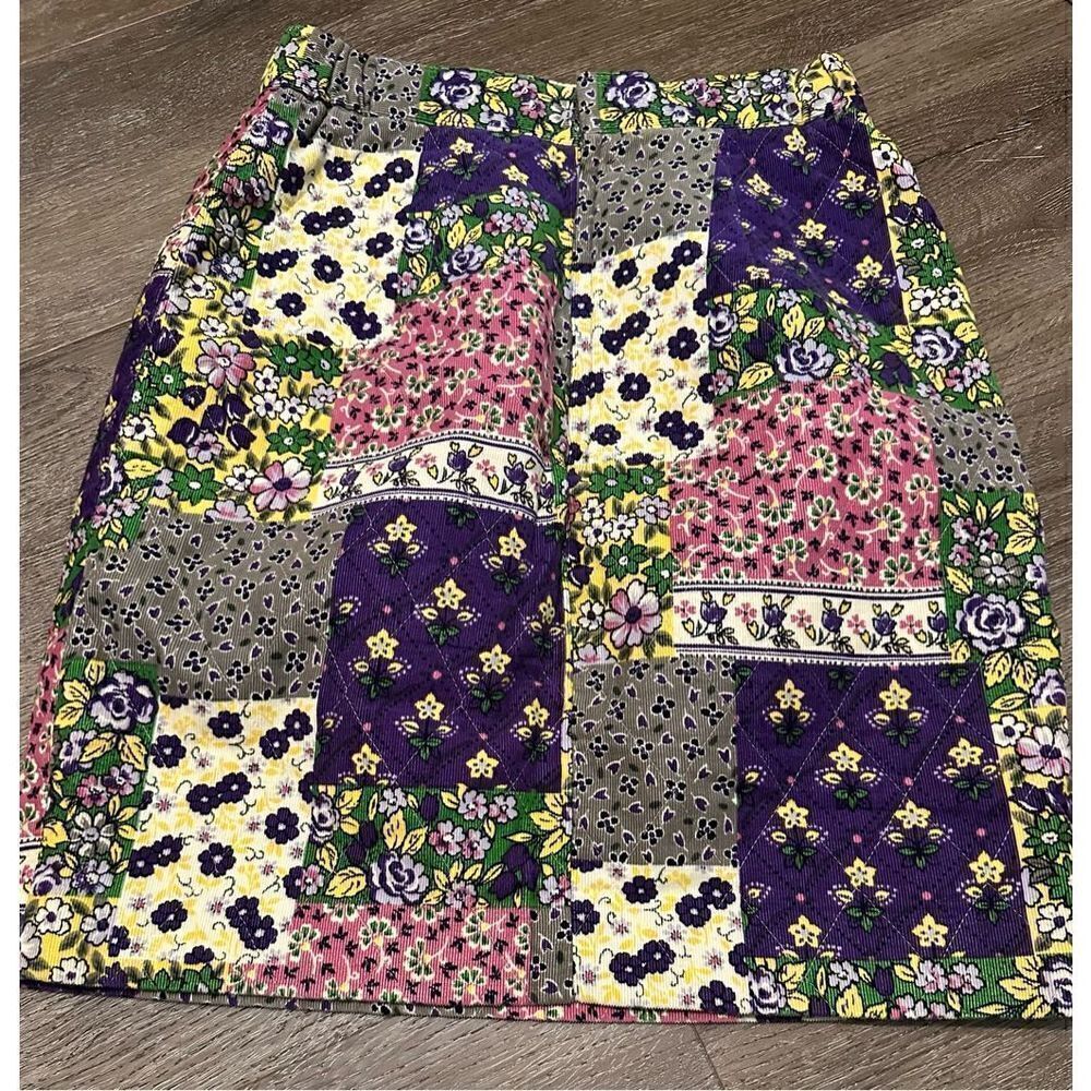 Womens Corduroy Floral Purple Patchwork Above Knee Cottagecore Skirt Size M